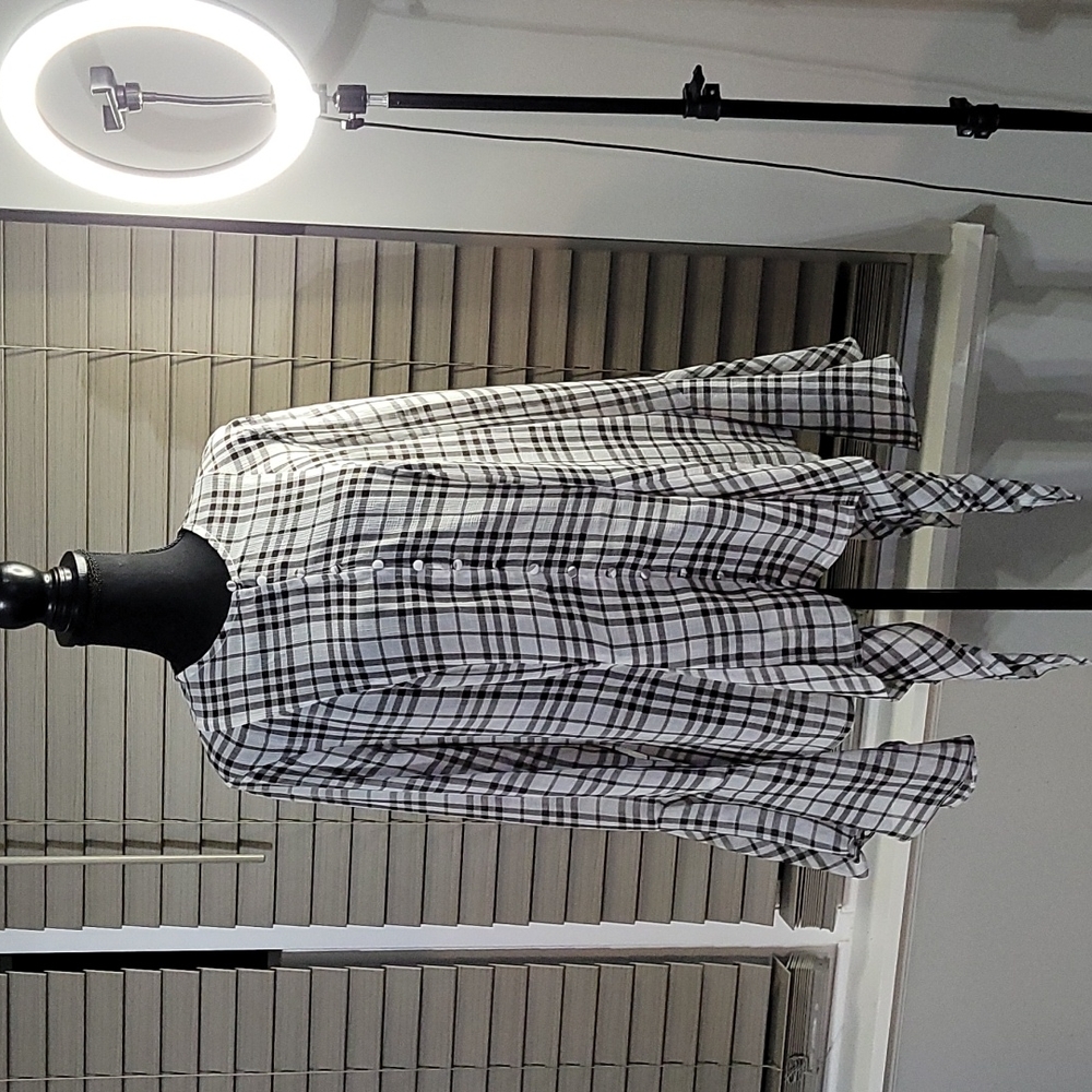 NWOT, Black/White multi button down,bell sleeved blouse.